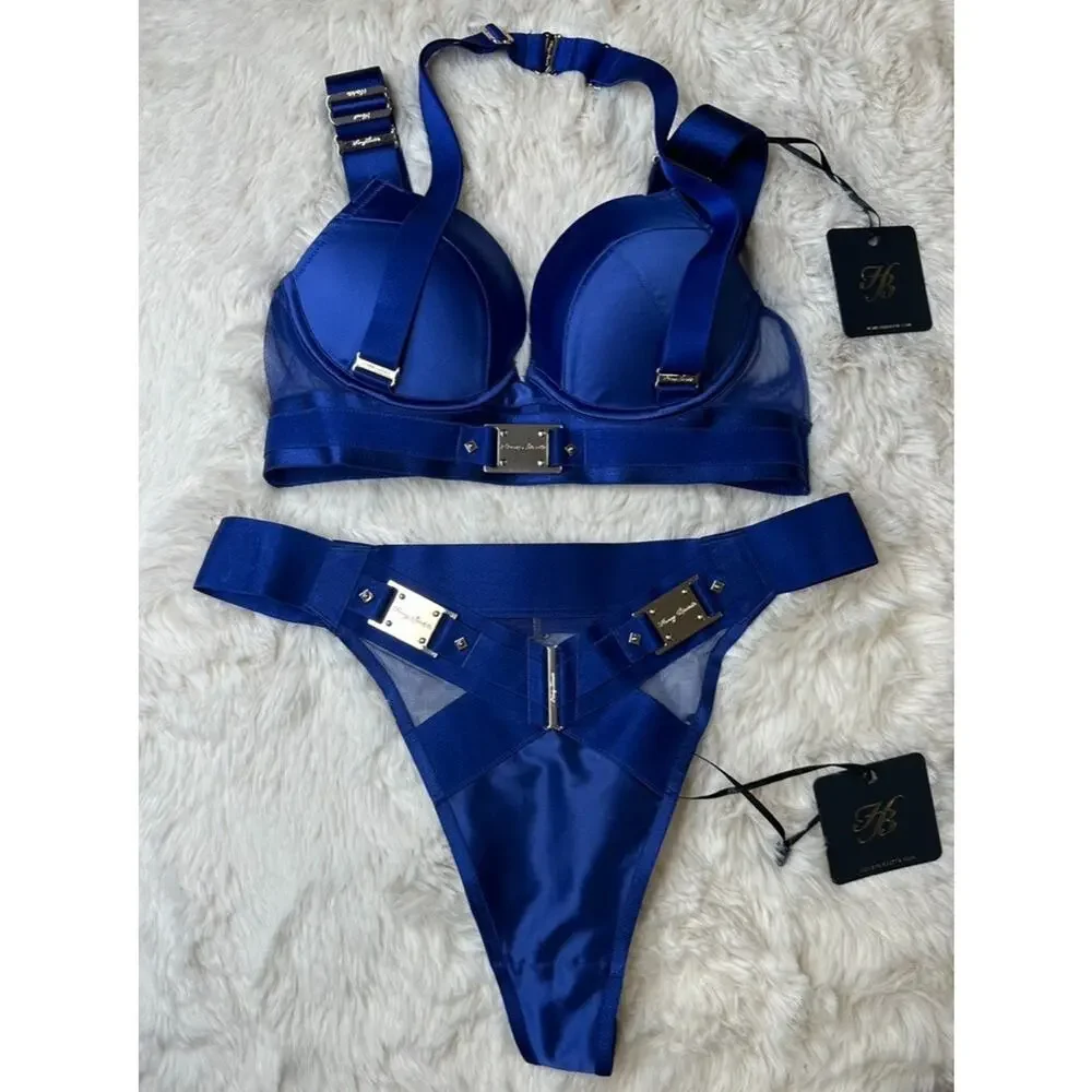 Honey Birdette KEELY💙 Navy Blue & Gold 2 Piece Set 32C & Small Thong